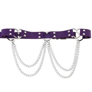 7157 Purple Pu Simulated Leather Rivets Love Heart Ring 2-layer Chain